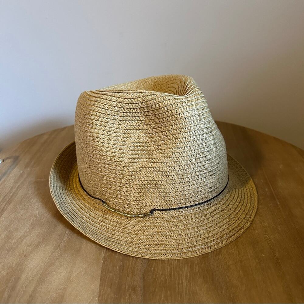 ✨ Merona Natural Woven Paper Gold Beaded String Summer Beach Fedora Hat One Size